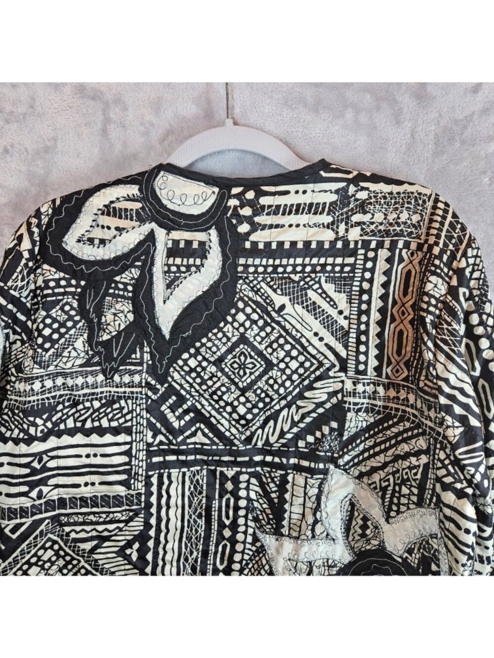 Chicos Black White Embroidered Silk Jacket Womens XL Floral Career Office Boho - Picture 4 of 12